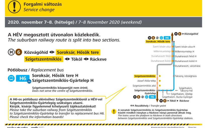 Változások több HÉV-vonalon a november 7-8-i hétvégén